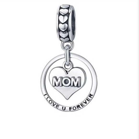 🎄Sterling Silver  Charm Mom I Love You Forever' Heart Charm - Picture 1 of 4